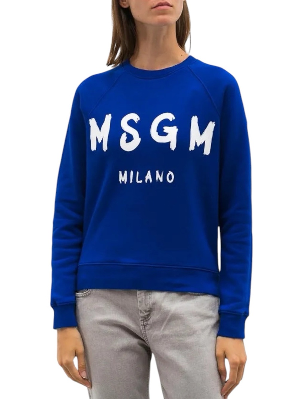 MSGM Logo-Print Cotton White Brushstroke Royal Blue Crewneck Sweatshirt NWOT M
